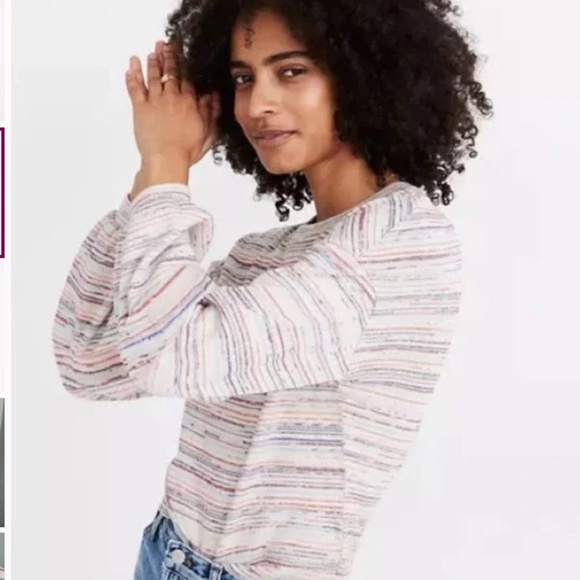 Madewell Tops - Madewell Rainbow Stripe Long Bubble Sleeve Cropped Top Size S